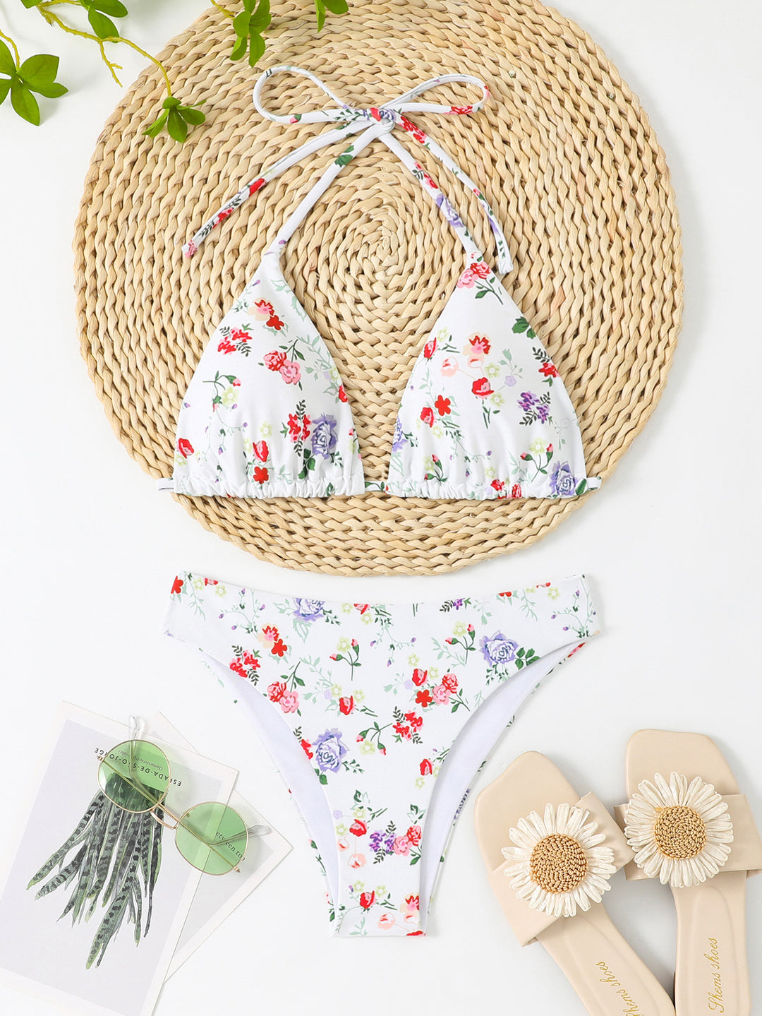 Damen Triangel-Bikini-Set mit verspieltem Knoten-Design und hoch geschnittenem Höschen EB