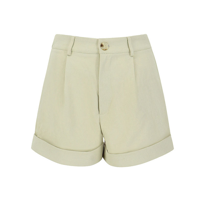 Damen elegante Kurzshorts mit hohem Bund und umgeschlagenem Saum EB