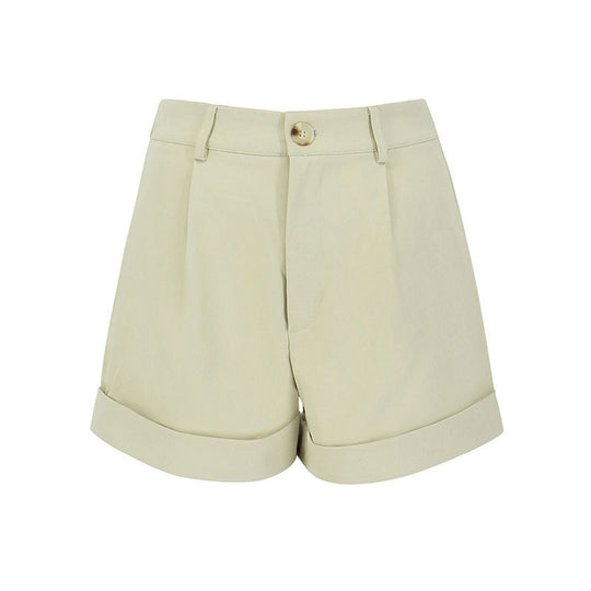Damen elegante Kurzshorts mit hohem Bund und umgeschlagenem Saum EB