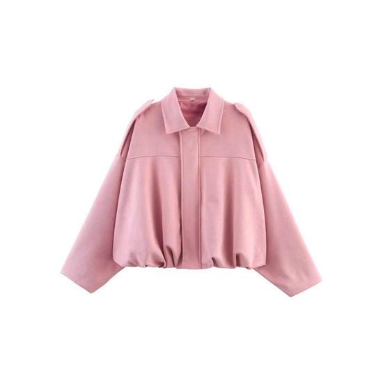 Damen nan Oversize-Kurzjacke mit Ballon-Saum, Schulterpatten und verdeckter Frontleiste EB