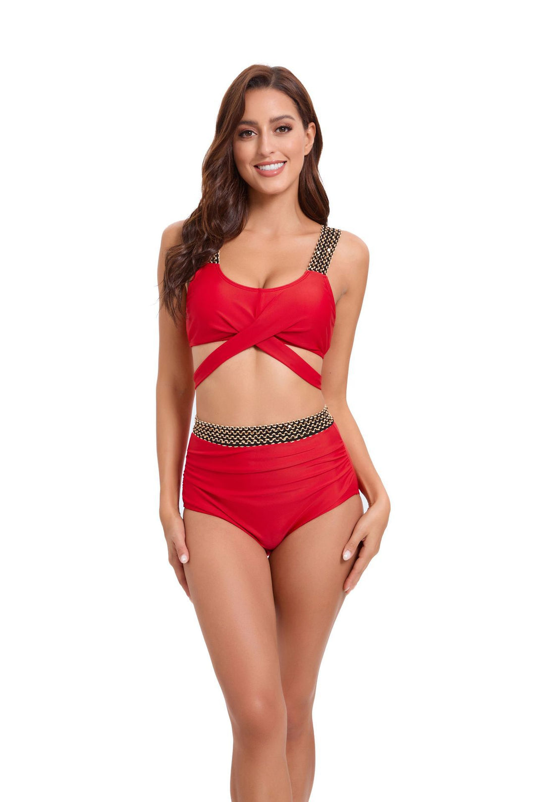 Damen Sportliches Bikini-Set mit raffiniertem Wickeldesign und verstellbaren Trägern EB