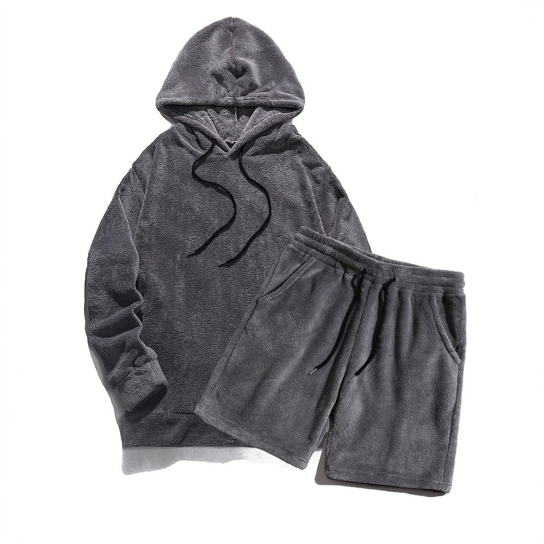 Damen gemütliches Fleece-Hoodie und Shorts Set EB