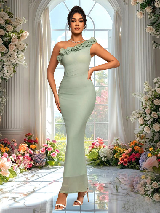 Damen Elegantes Tailliertes Abendkleid mit Rüschen EB