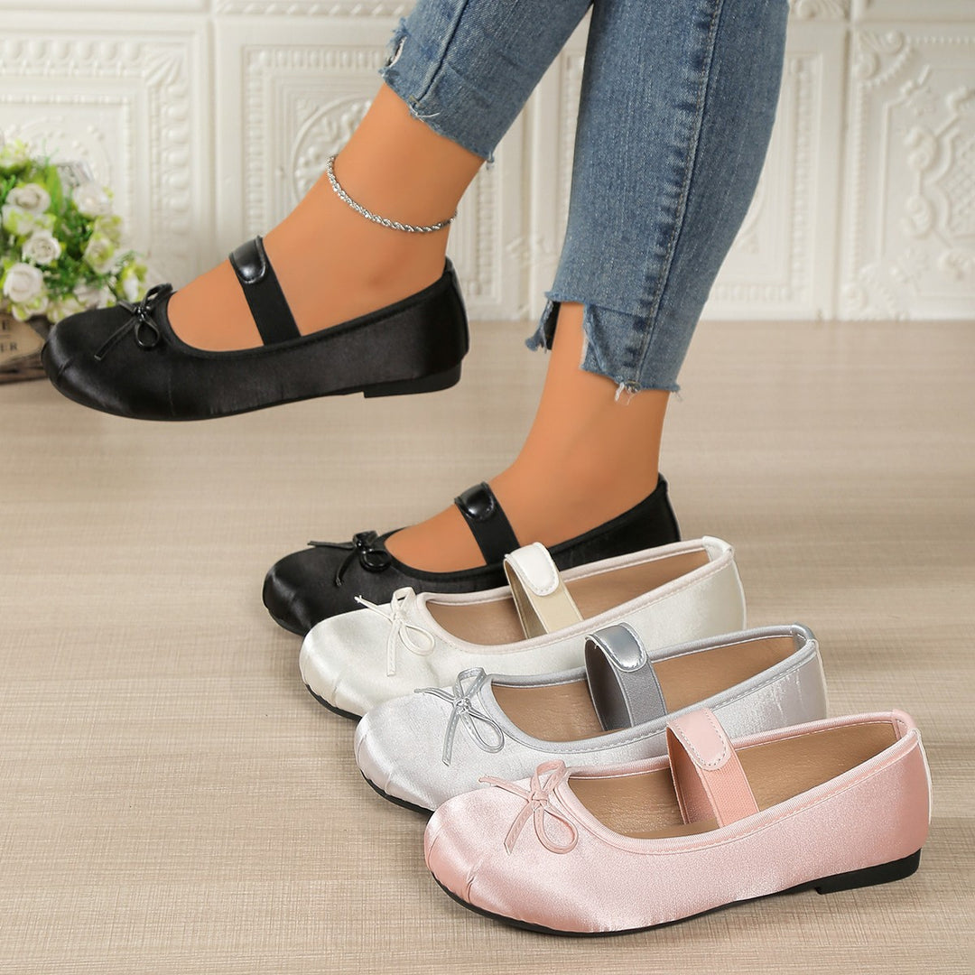 Damen Ballerinas mit elastischem Riemen und dekorativem Schleifen-Detail EB