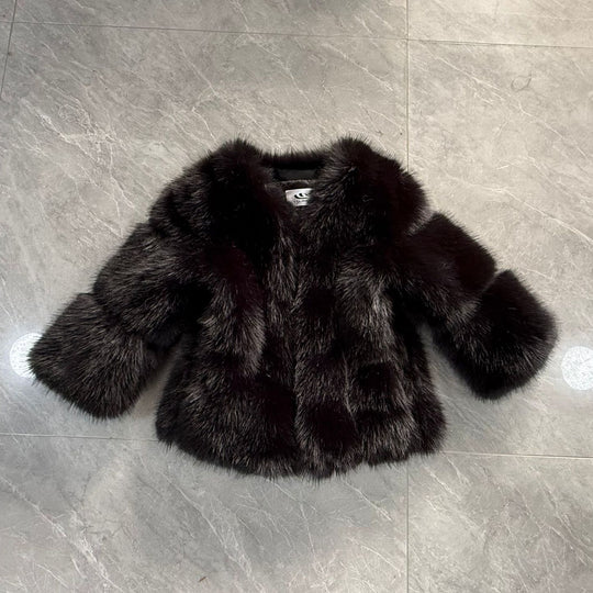 Damen modische Kurzjacke mit voluminösen Ärmeln und weichem Fell EB