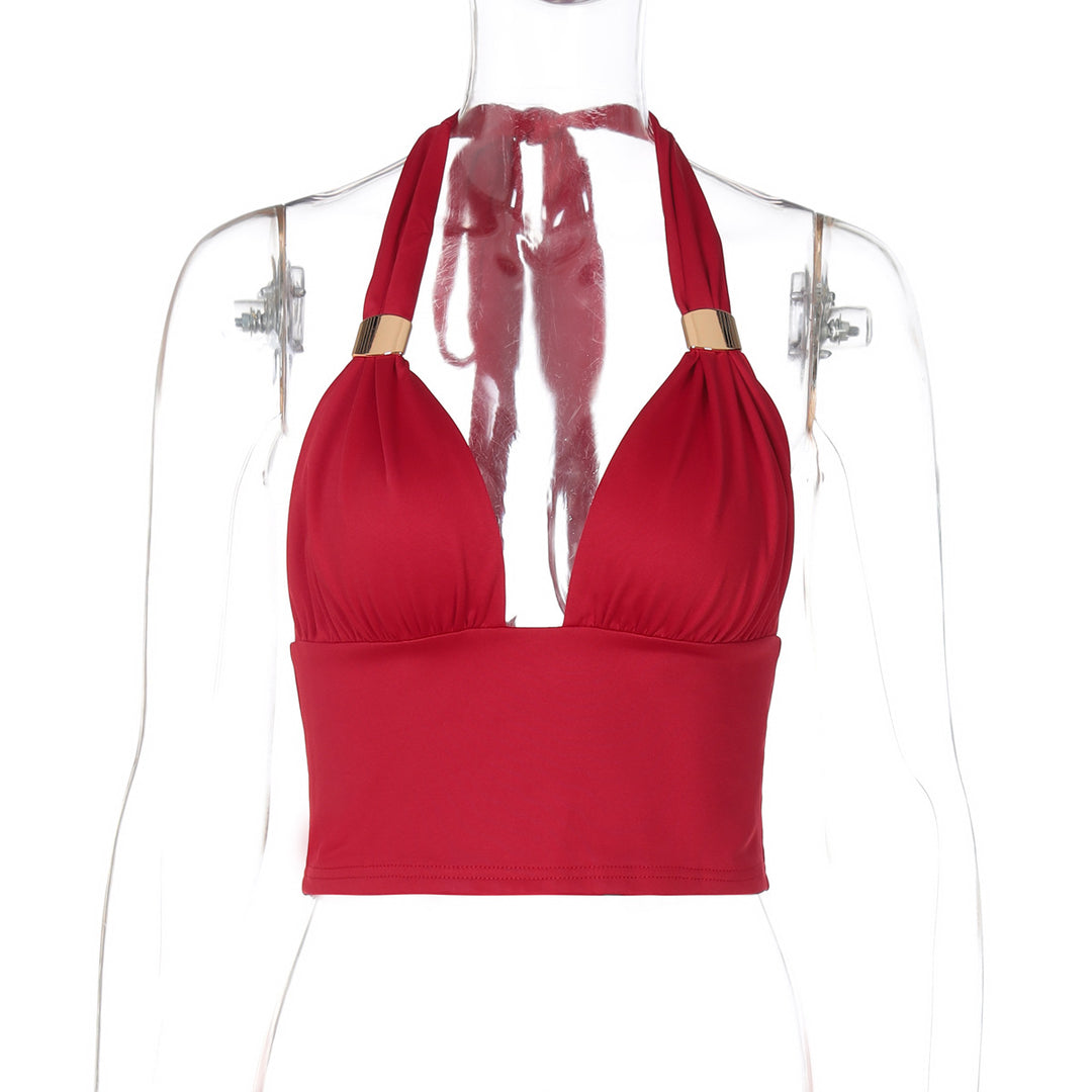 Damen Crop-Top mit tiefem V-Ausschnitt und eleganten Trägerdetails EB