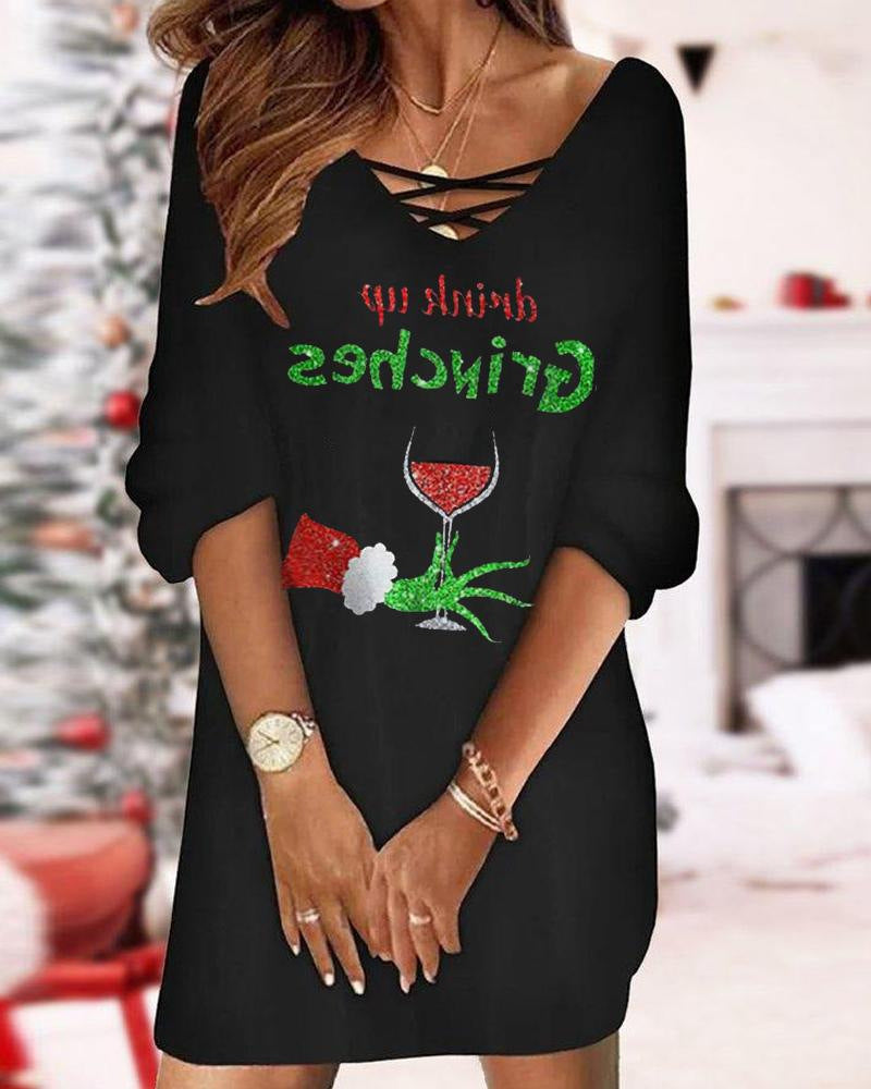 Damen lässiges Weihnachtskleid mit einzigartigem Druckdesign und weitem Schnitt EB