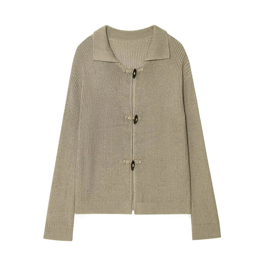 Damen geschnittene Strickjacke mit eleganten Knöpfen und strukturierter Oberfläche EB