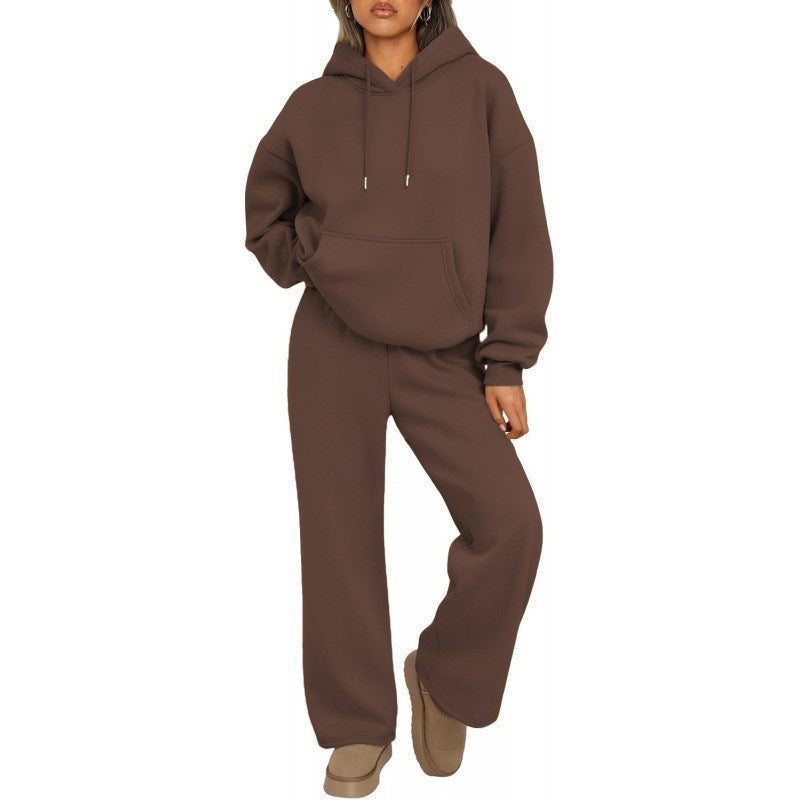 Damen Oversized Hoodie-Set mit Kängurutasche und weiter Palazzohose EB