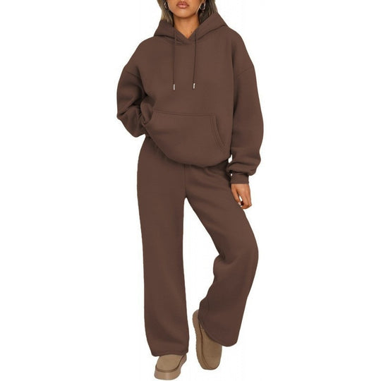 Damen Oversized Hoodie-Set mit Kängurutasche und weiter Palazzohose EB