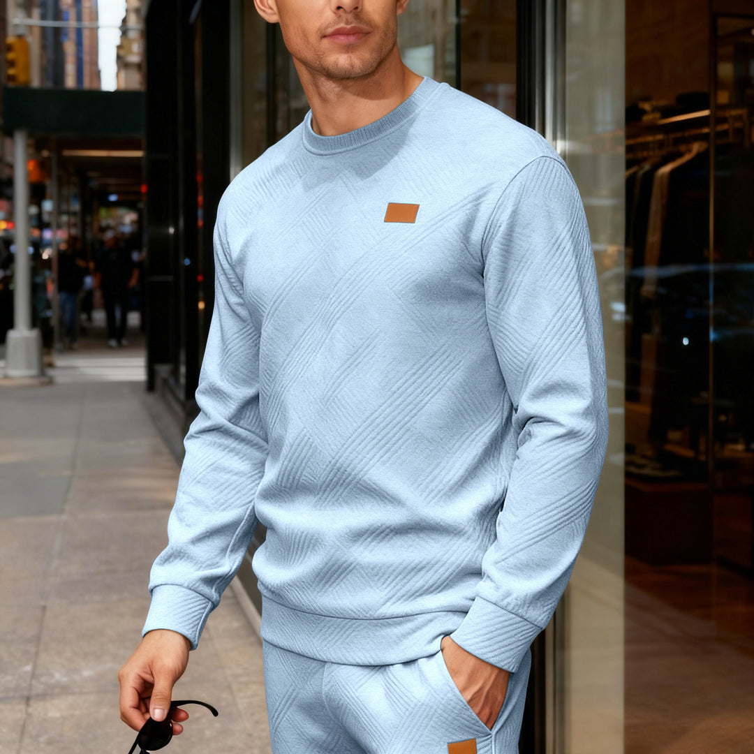 Herren nan strukturierter Baumwollstrickpullover mit Rautenstruktur, Rundhalsausschnitt und elastischen Bündchen EB