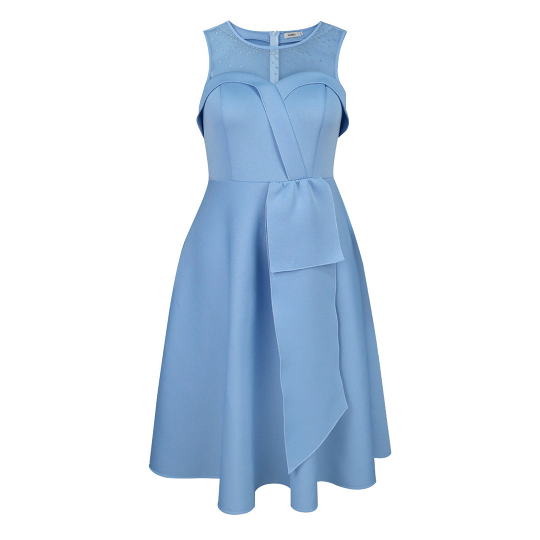 Damen Chiffon Abendkleid mit schimmerndem Oberteil und eleganter Schleifen-Applikation EB