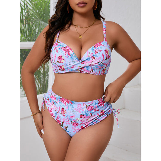 Damen Bikini-Set mit floralem Wickeloberteil und hochgeschnittenem Slip EB