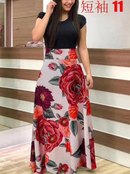 Damen Elegantes Maxikleid mit grafischem Druck und flexiblem Bund EB
