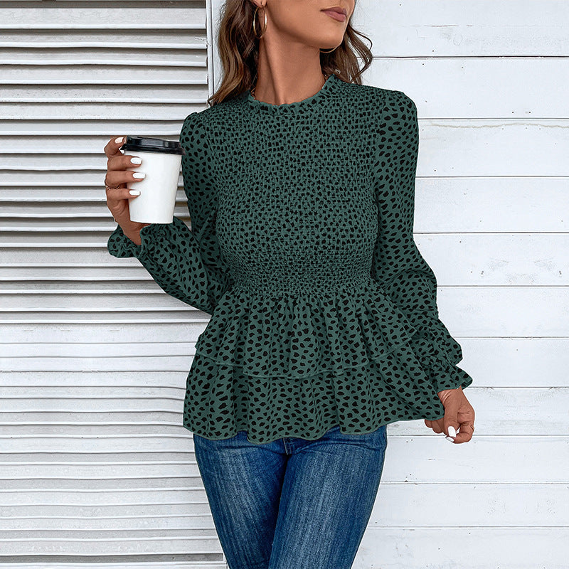 Damen Bluse mit Rüschendetails und eleganter Smocking-Partie EB