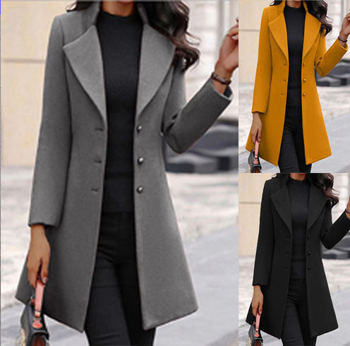 Damen Eleganter Mantel mit modernem Kragen und praktischen Knöpfen EB
