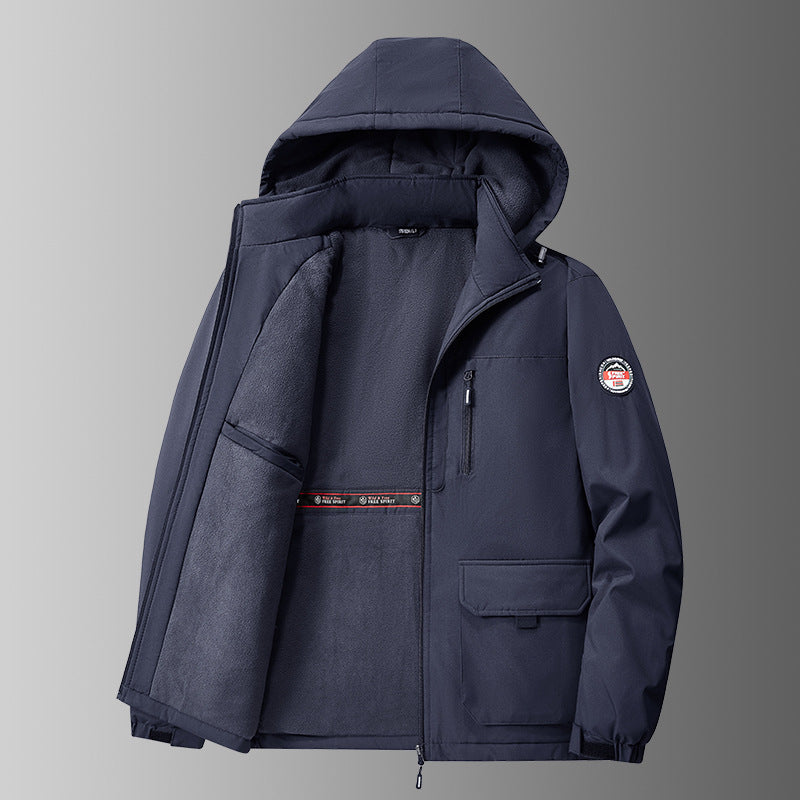 Herren nan gefütterte Softshell-Winterjacke mit Teddyfutter, verstellbarer Kapuze und multifunktionalen Taschen EB