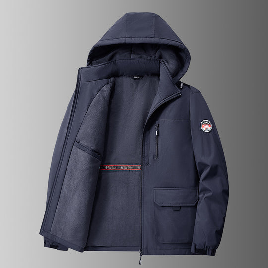 Herren nan gefütterte Softshell-Winterjacke mit Teddyfutter, verstellbarer Kapuze und multifunktionalen Taschen EB