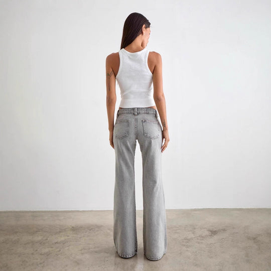 Damen Weite Schlagjeans mit hohem Bund