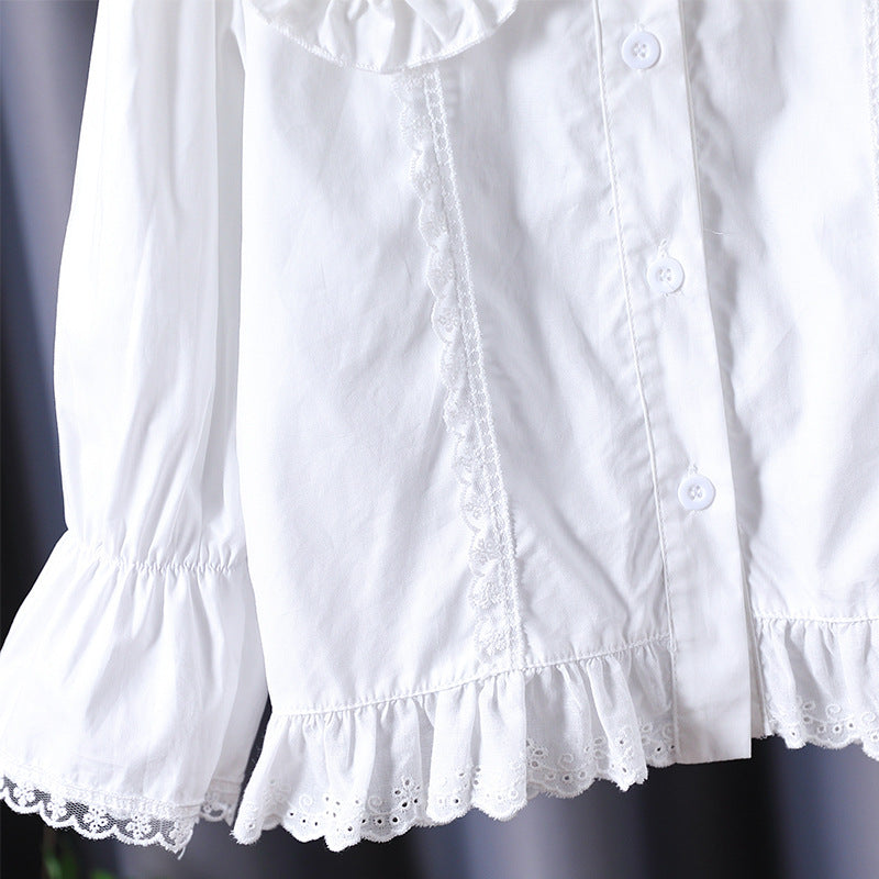 Damen Bluse mit nostalgischem Kragen und Rüschendetails EB