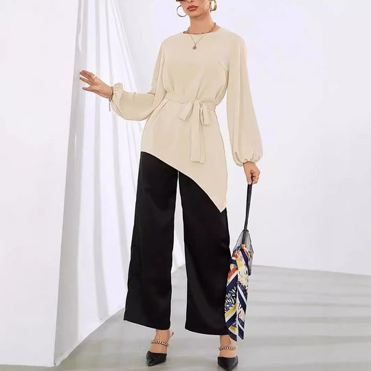 Damen Elegantes Wickelbluse mit langen Ärmeln EB