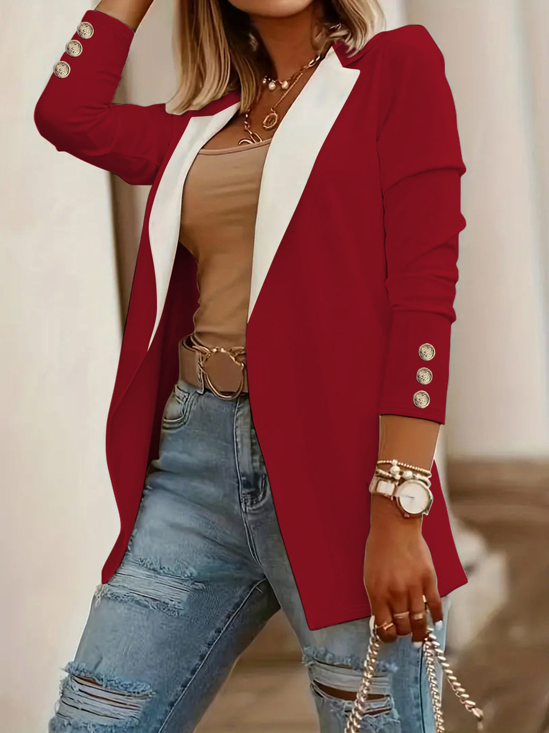 Damen Eleganter Blazer mit kontrastierenden Einsätzen EB