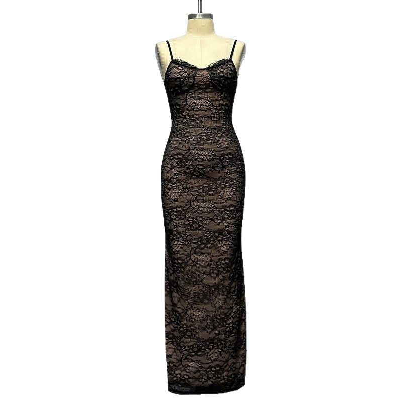 Damen Spitzenmaxikleid mit verführerischem Lingerie-Look und elegantem Akzent EB