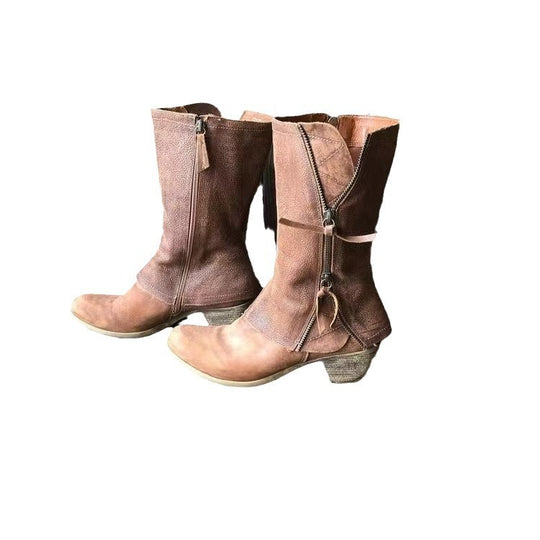 Damen elegante Stiefeletten mit dekorativem Reißverschluss und modischem Blockabsatz EB