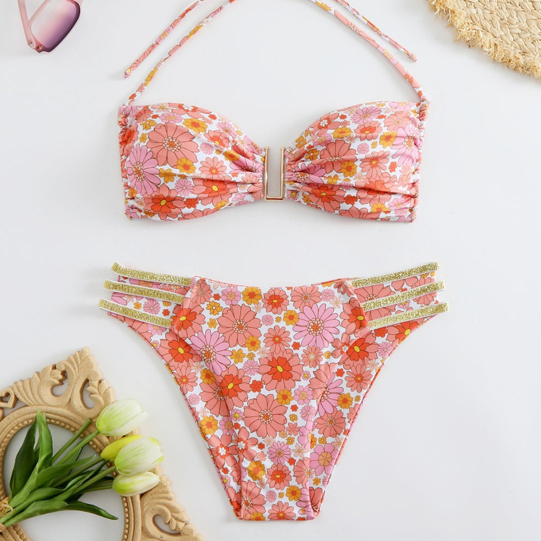 Damen Bikini-Set mit floralem Design und goldenen Akzenten EB