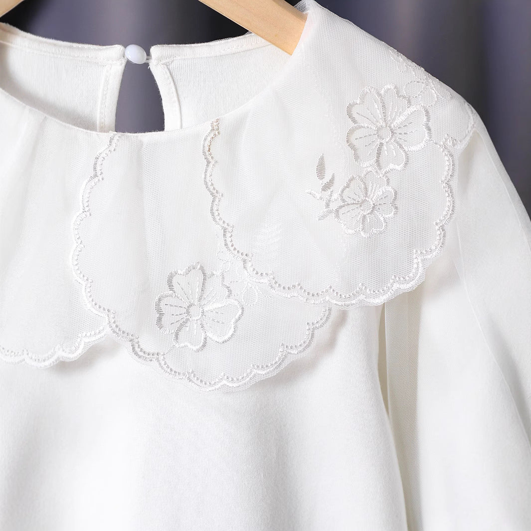 Mädchen elegante Bluse mit floralen Spitzenapplikationen EB