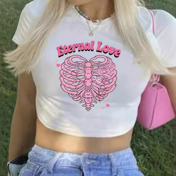 Damen Crop-T-Shirt mit kreativem Nostalgie-Druck und lässigem Schnitt EB