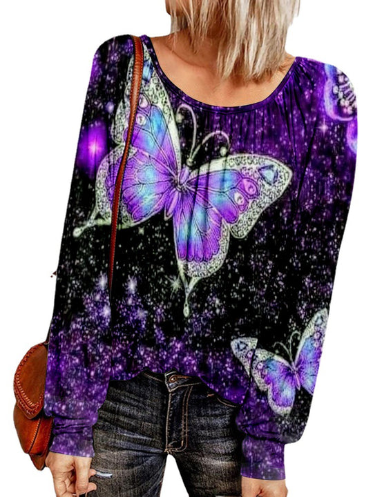 Damen Ethno-Print Oversize-Tunika mit Rundhalsausschnitt und langen Ballonärmeln EB