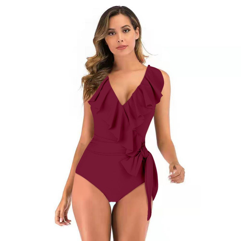 Damen Einteiliger Badeanzug mit raffinierten Rüschendetails und eleganter Schleife EB