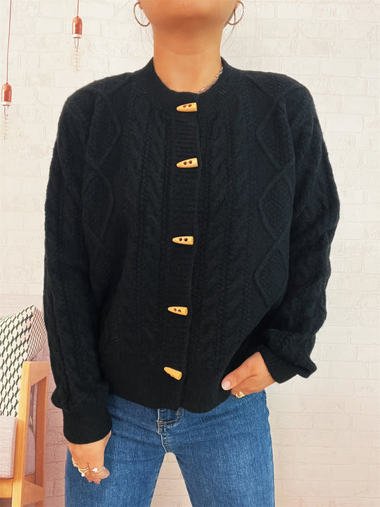 Damen Strickjacke mit dekorativen Knöpfen und strukturierter Webart EB