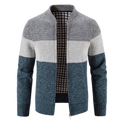 Herren Strickjacke mit modernem Zipper und karierter Innenausstattung EB