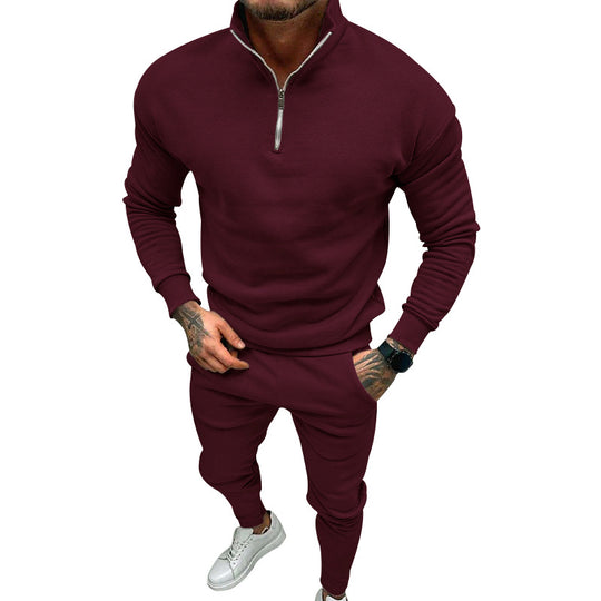 Herren nan athletisches Lounge-Set aus French Terry mit Halbzip-Stehkragen und konischer Jogginghose EB