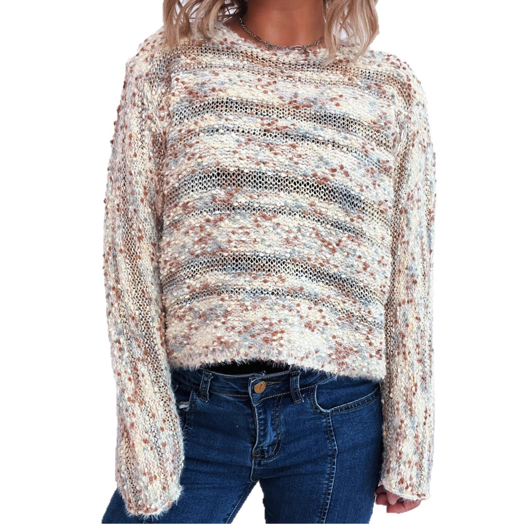 Damen Grobstrickpullover mit langen Ärmeln und lässigem Schnitt EB