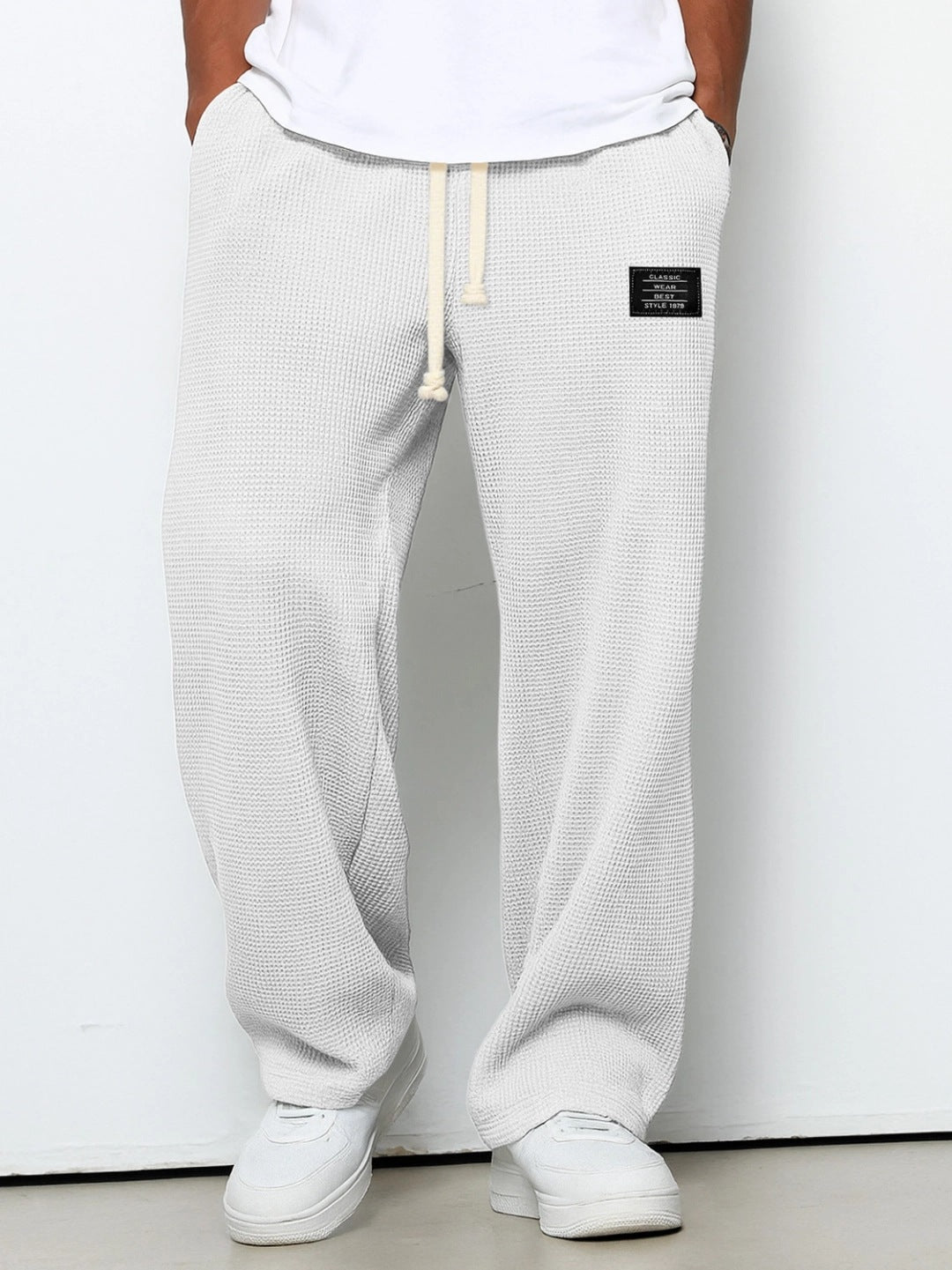 Herren nan lässige Waffelstrick Loungehose mit Kordelzug und geradem Schnitt EB
