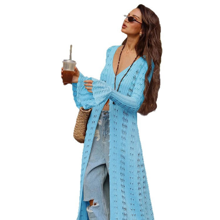 Damen Großer Strickcardigan mit offener Maschenstruktur und weit geschnittenen Ärmeln EB