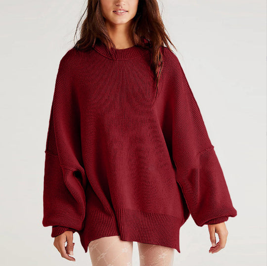 Damen Oversized Strickpullover mit breiten Ärmeln und strukturierter Oberfläche EB