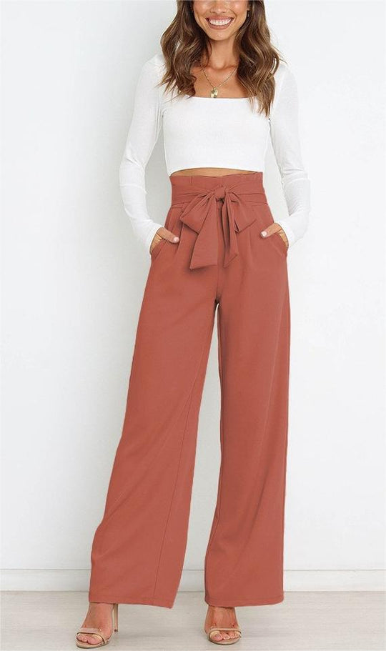 Damen Weitgeschnittene Hose mit dekorativem Bindegürtel EB