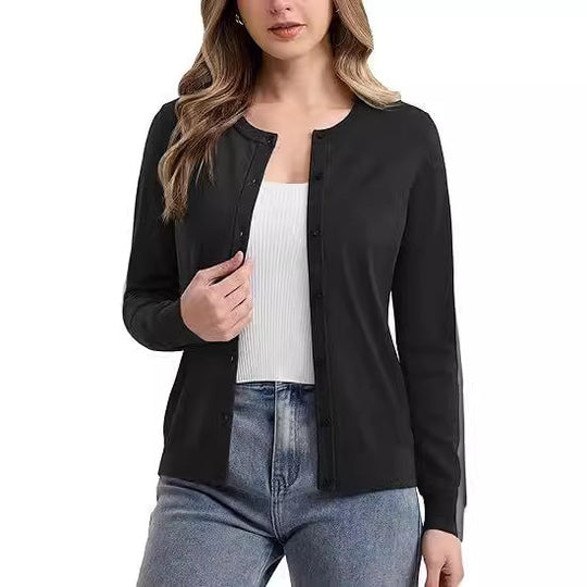 Damen lässiger Langarm-Cardigan mit Knopfverschluss EB
