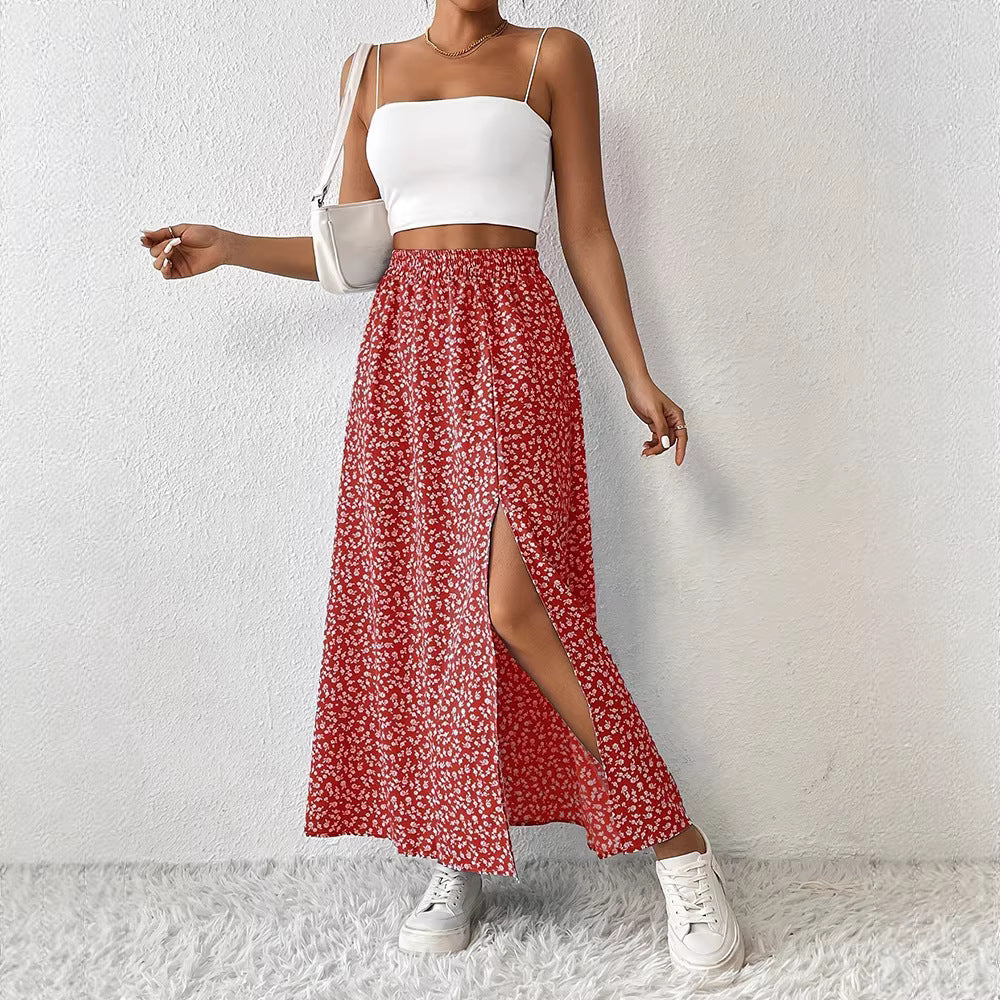 Damen Maxirock mit elegantem Schlitz und floralem Muster EB