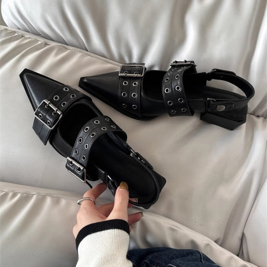 Damen elegante spitze Mules mit dekorativen Schnallen EB