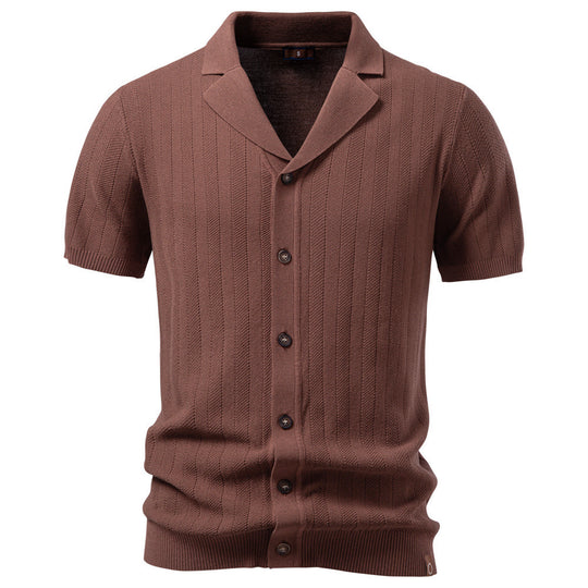 Herren nan Kurzarm Strickcardigan mit Reverskragen und feinem Strukturstrick EB