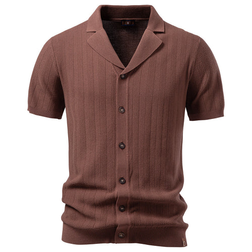 Herren nan Kurzarm Strickcardigan mit Reverskragen und feinem Strukturstrick EB