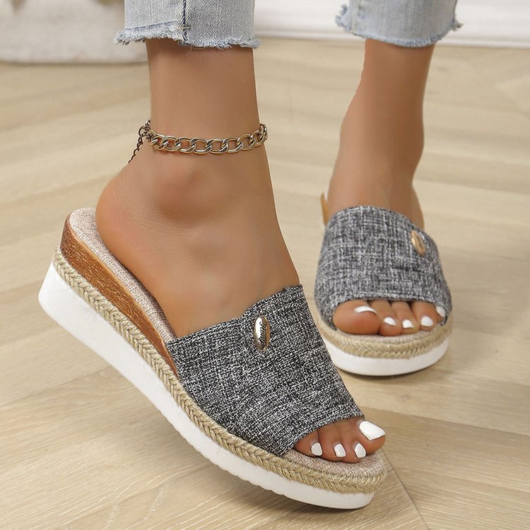 Damen Wedge-Pantoletten mit elegantem Denim-Obermaterial und komfortabler Fußbettung EB