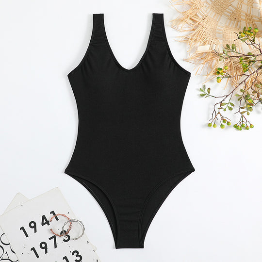 Damen Einteiler Badeanzug mit elegantem V-Ausschnitt und figurformendem Schnitt EB