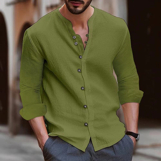 Herren Langarm-Henley-Hemd aus leichtem Baumwollgewebe mit modischem Knopfdetail EB