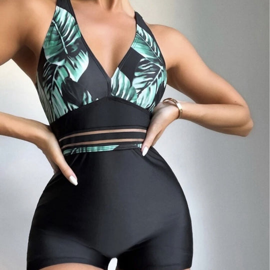 Damen Eleganter Badeanzug mit floralem Design und sportlichem Schnitt EB